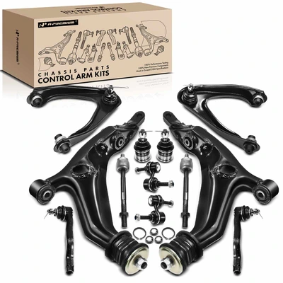 12 Pcs Front Lower & Upper Control Arm Ball Joint Tie Rod End