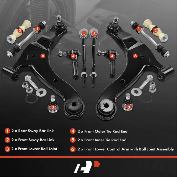 A Set of 12 Control Arm Ball Joint Sway Bar Link Tie Rod End Kit Front & Rear, Inner & Outer A-Premium APCA0980