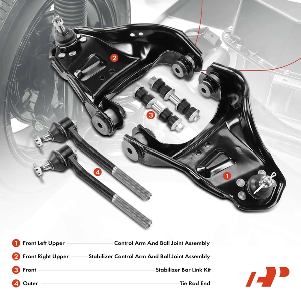 A Set of 6 Control Arm Ball Joint Sway Bar Link Tie Rod End Kit Front Side A-Premium APCA1004