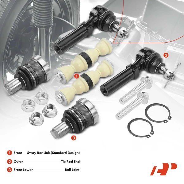 A Set of 6 Ball Joint Sway Bar Link and Tie Rod End Kit Front Side A-Premium APCA1062
