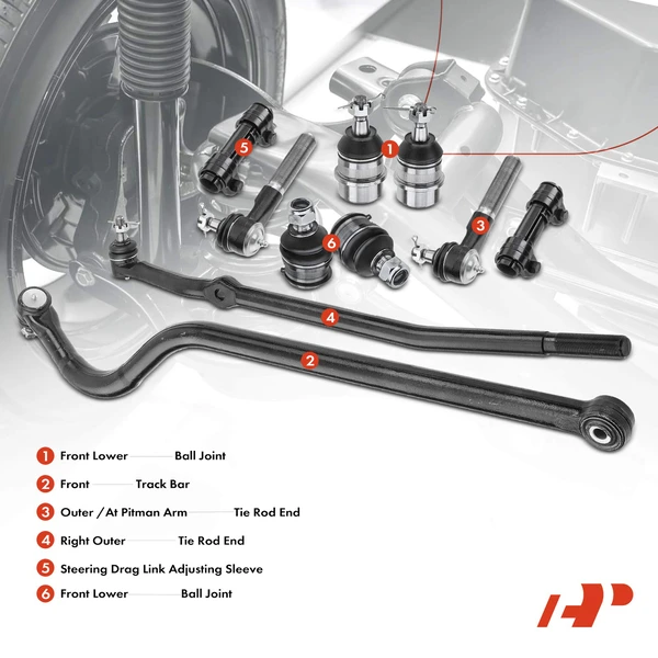 A Set of 10 Ball Joint and Tie Rod End Full Kit Front Side A-Premium APCA1078