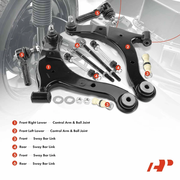 A Set of 10 Control Arm Ball Joint Sway Bar Link Tie Rod End Kit Front & Rear, Inner & Outer A-Premium APCA1087