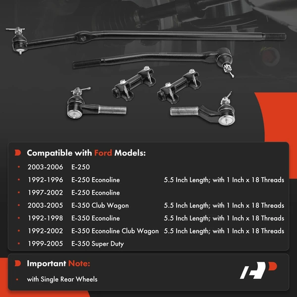 6 Pcs Steering Drag Link Tie Rod End for Ford E-250 E-350 Econoline Club Wagon