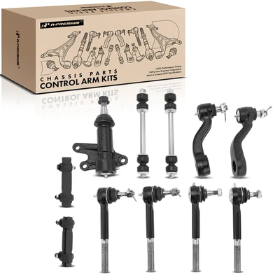 11 Pcs Front Idler Arm with Bracket & Stabilizer Bar Link Tie Rod End