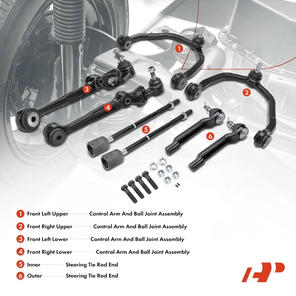 A Set of 8 Control Arm Ball Joint and Tie Rod End Kit Front Inner & Outer A-Premium APCA0628