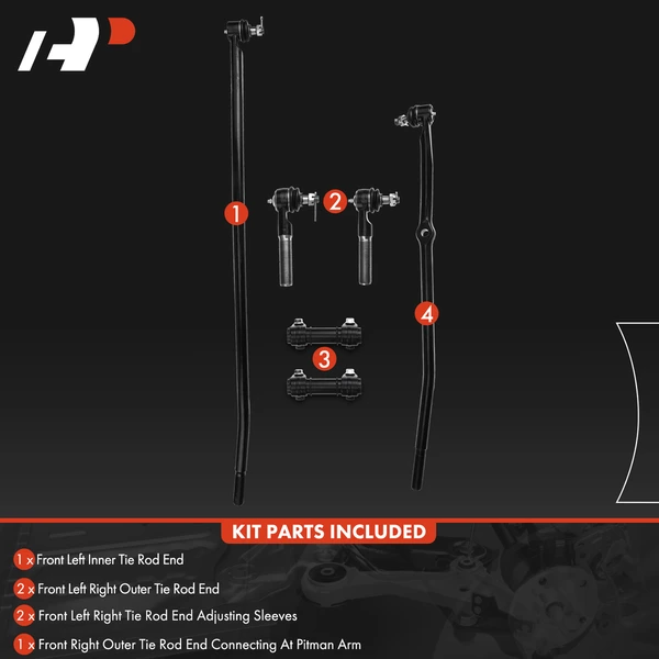 6 Pcs Front Inner & Outer Tie Rod End Kit for Dodge Ram 1500 Ram 2500 1998 1999 4WD