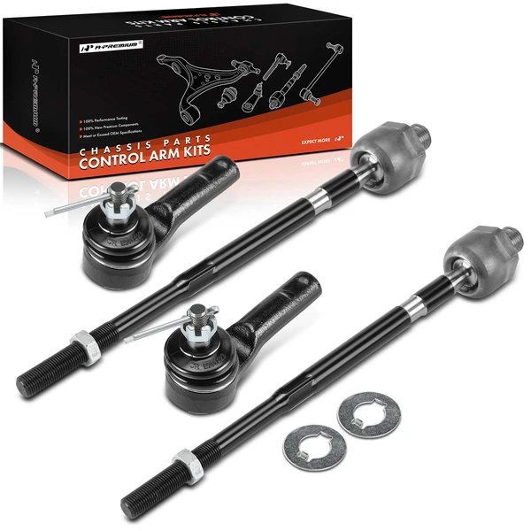 4 Pcs Front Inner & Outer Tie Rod End Kit for Honda Fit 2007-2008 Hatchback