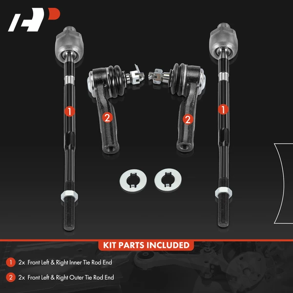 4 Pcs Front Inner & Outer Tie Rod End Kit for Honda Fit 2007-2008 Hatchback