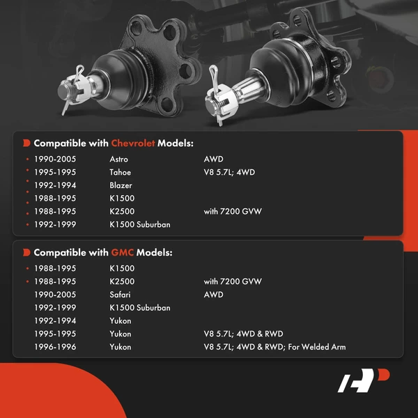 4 Pcs Front Upper & Lower Ball Joint for Chevrolet Astro Blazer K1500 Suburban GMC
