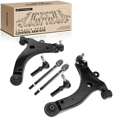 6 Pcs Front Lower Control Arm with Ball Joint Tie Rod End