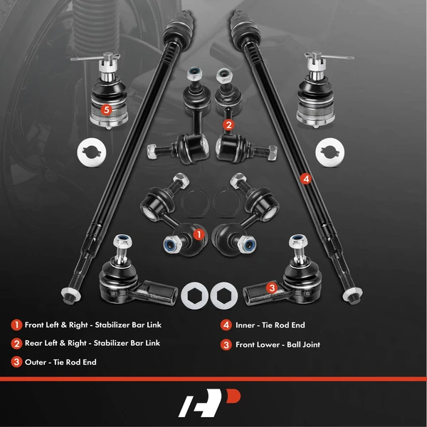 A Set of 10 Ball Joint Sway Bar Link and Tie Rod End Kit Front & Rear A-Premium APCA1627
