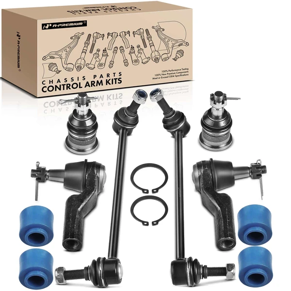 1995-2002 Lincoln Continental A Set of 8 Ball Joint Control Arm Bushing Sway Bar Link Tie Rod End Kit Front Side A-Premium APCA1630