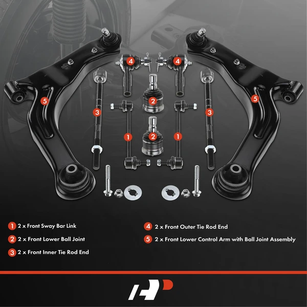 A Set of 10 Control Arm Ball Joint Sway Bar Link Tie Rod End Kit Front Lower A-Premium APCA1839