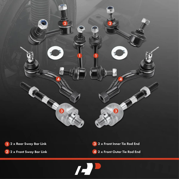 A Set of 8 Sway Bar Link and Tie Rod End Kit Front & Rear A-Premium APCA1873