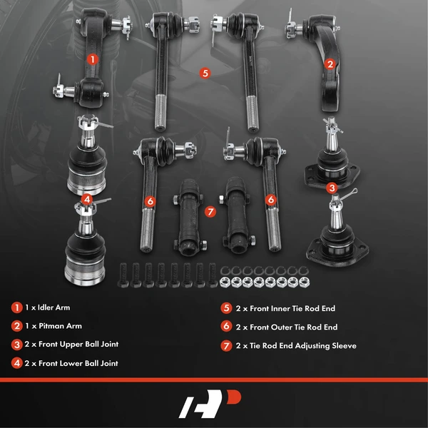 A Set of 12 Ball Joint and Tie Rod End Full Kit Front Side A-Premium APCA1885