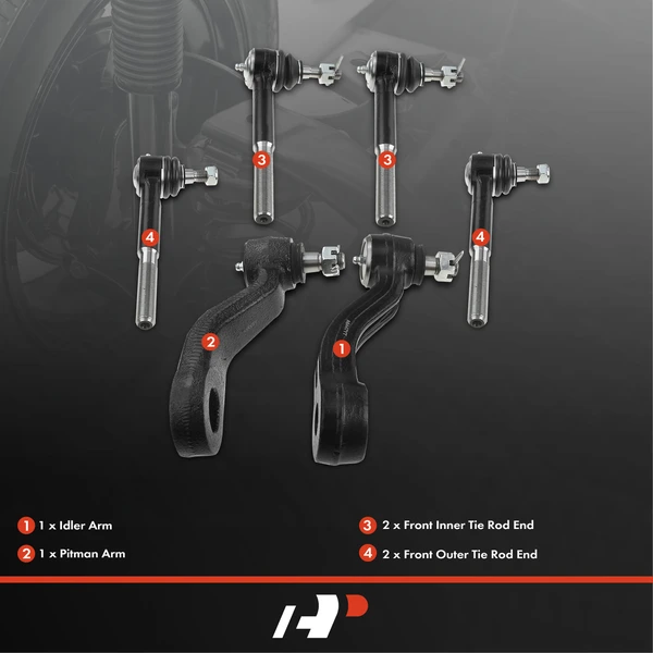 A Set of 6 Tie Rod End Idler Arm and Pitman Arm Kit Inner & Outer A-Premium APCA1269