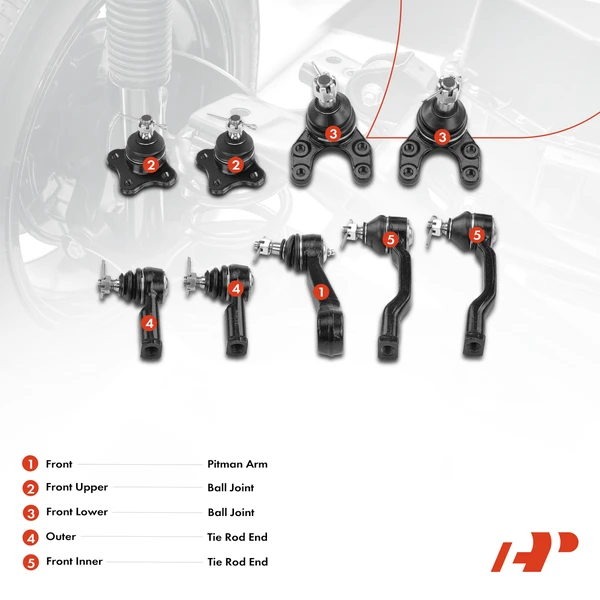 A Set of 9 Ball Joint Pitman Arm and Tie Rod End Kit Front Side A-Premium APCA1303