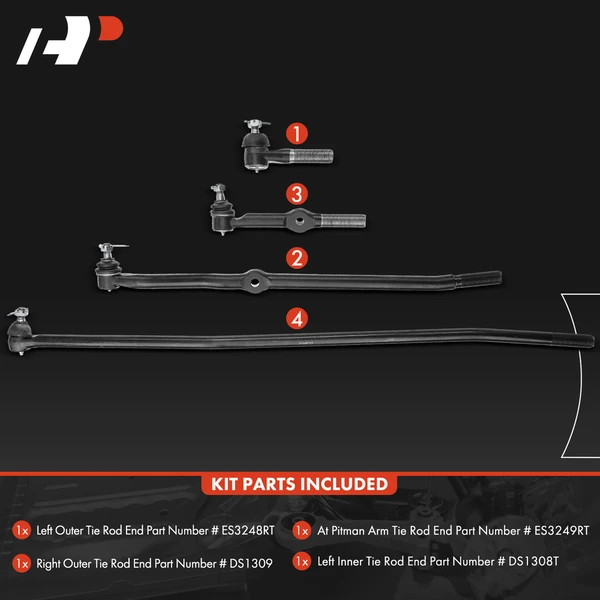 4 Pcs Inner & Outer Tie Rod End for Dodge Ram 2500 Ram 3500 1994-1997
