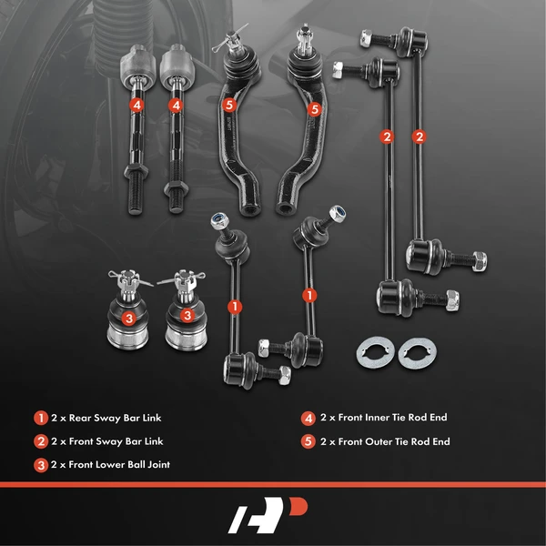 A Set of 10 Ball Joint Sway Bar Link and Tie Rod End Kit Front Side A-Premium APCA1351