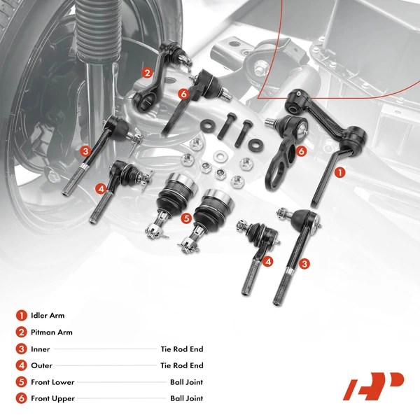 A Set of 10 Ball Joint Idler Arm Pitman Arm Tie Rod End Kit Front Side A-Premium APCA1357