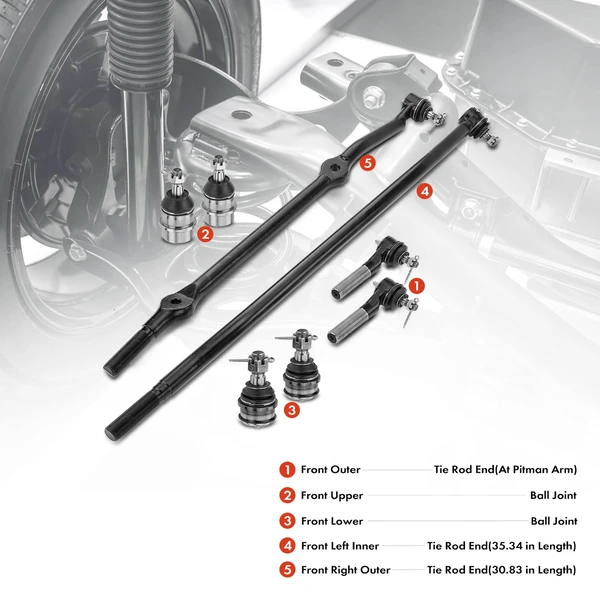 A Set of 8 Ball Joint and Tie Rod End Kit Front Inner & Outer A-Premium APCA1362