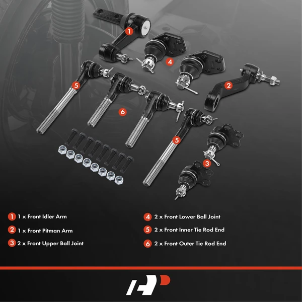 A Set of 10 Ball Joint Idler Arm Pitman Arm Tie Rod End Kit Front Side A-Premium APCA1404