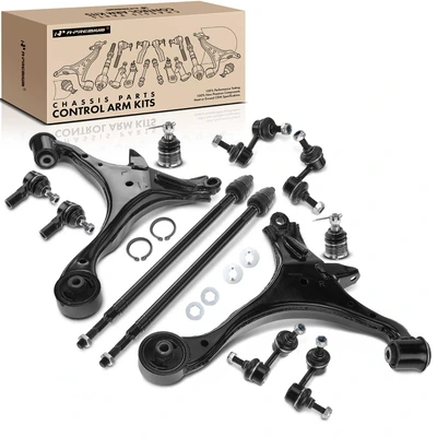 12 Pcs Front & Rear Control Arm Stabilizer Bar Link Tie Rod End