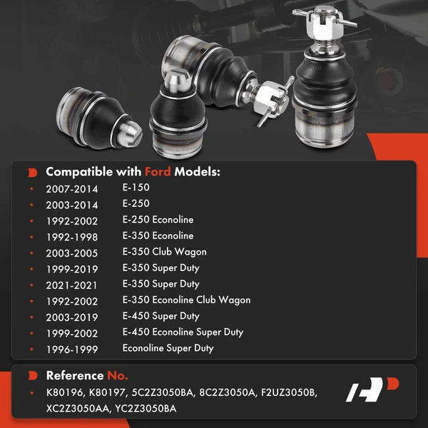 4 Pcs Front Upper & Lower Ball Joint for Ford E-150 2007-2014 E-250 E-350 E-450