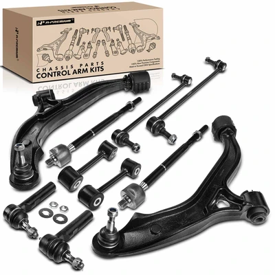 10 Pcs Front Lower Control Arm & Ball Joint Sway Bar Link Tie Rod End
