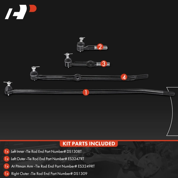 4 Pcs Inner & Outer Tie Rod End for Dodge Ram 1500 Ram 2500 1994-1997 4WD