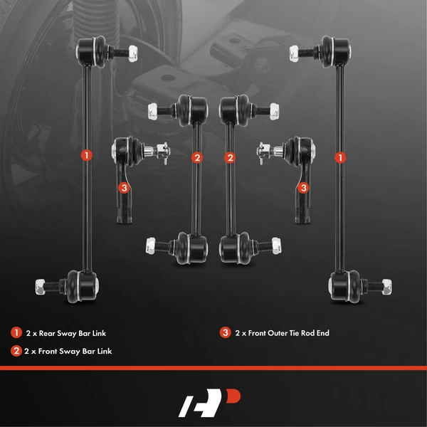 A Set of 6 Sway Bar Link and Tie Rod End Kit Front & Rear A-Premium APCA2341