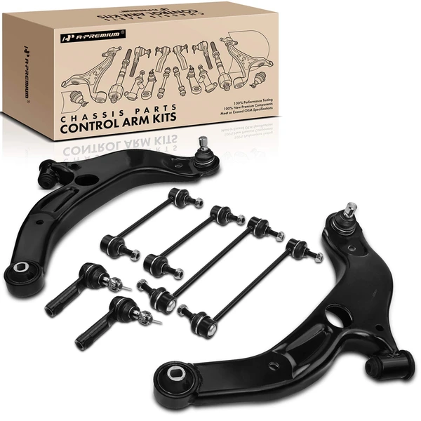 A Set of 8 Control Arm Sway Bar Link and Tie Rod End Kit Front Lower A-Premium APCA2451