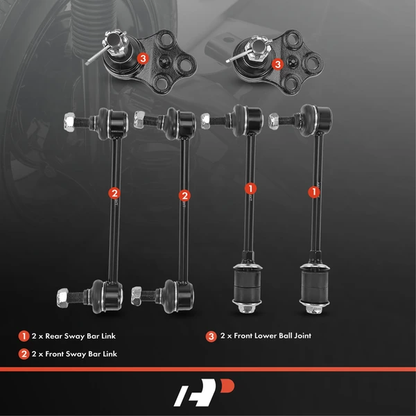 A Set of 6 Ball Joint and Sway Bar Link Kit Front & Rear A-Premium APCA2483