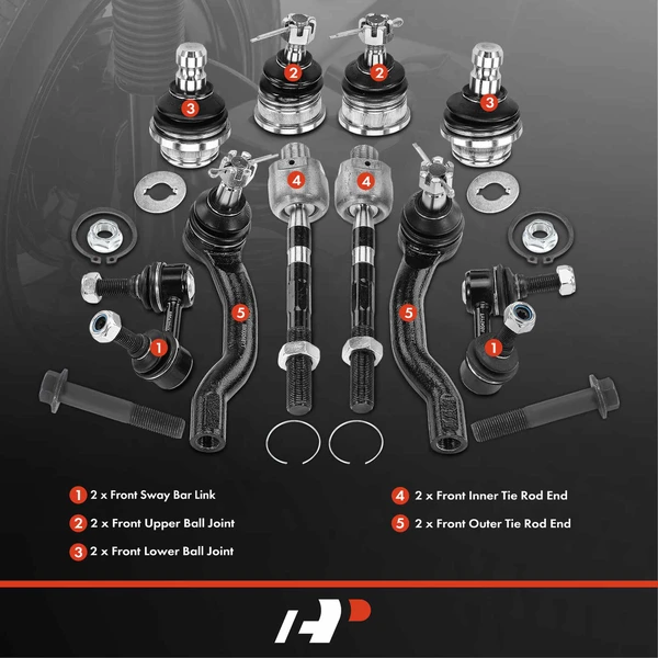 A Set of 10 Ball Joint Sway Bar Link and Tie Rod End Kit Front Side A-Premium APCA2486