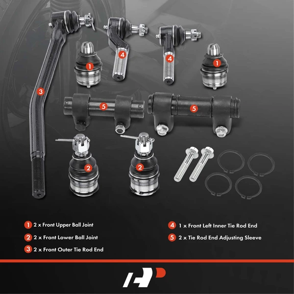 A Set of 9 Ball Joint Tie Rod End and Adjusting Sleeve Kit Front Side A-Premium APCA2504