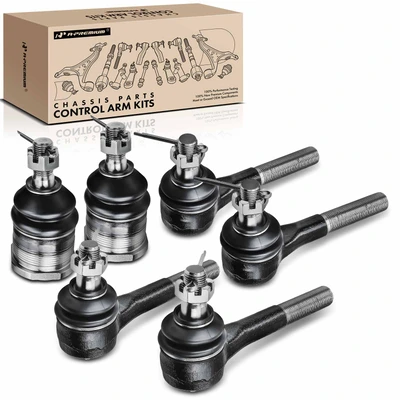 6 Pcs Front Upper Ball Joint Inner & Outer Tie Rod Ends