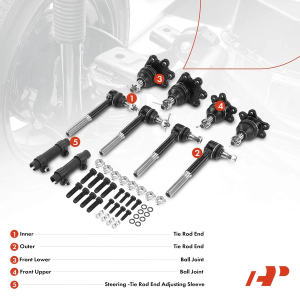 A Set of 10 Ball Joint Tie Rod End and Adjusting Sleeve Kit Front Side A-Premium APCA2506