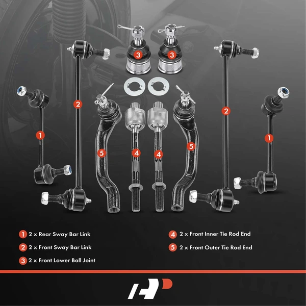 A Set of 10 Ball Joint Sway Bar Link and Tie Rod End Kit Front Side A-Premium APCA1889