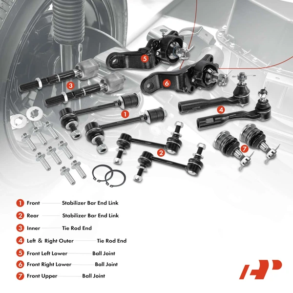 A Set of 12 Ball Joint Sway Bar Link and Tie Rod End Kit Front & Rear A-Premium APCA1915