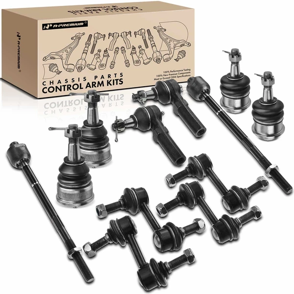 1997-2011 Chevrolet Corvette A Set of 12 Ball Joint Sway Bar Link and Tie Rod End Kit Front & Rear A-Premium APCA1927