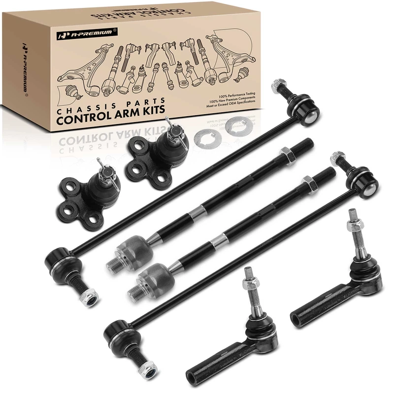 Ball Joint + Sway Bar Link + Tie Rod End, Set of A Set of 8, Front Side, A-Premium APCA1931