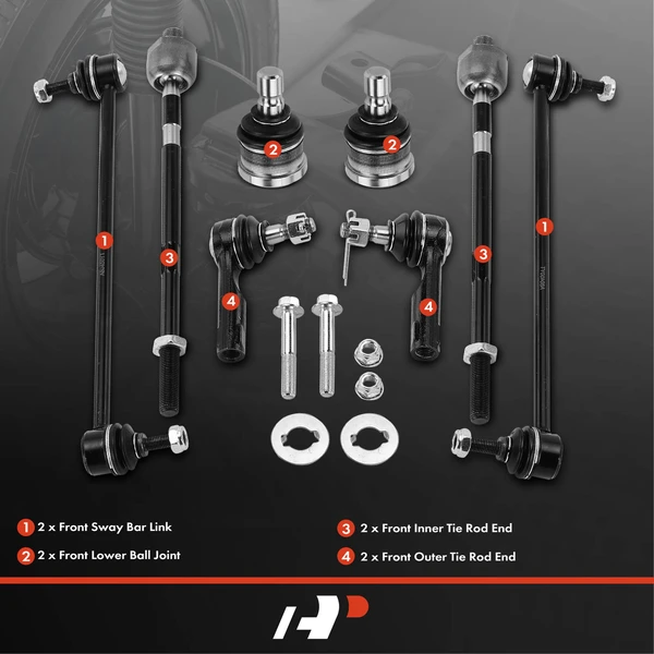 A Set of 8 Ball Joint Sway Bar Link and Tie Rod End Kit Front Side A-Premium APCA1941