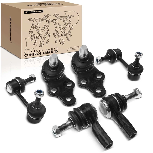 A Set of 6 Ball Joint Sway Bar Link and Tie Rod End Kit Front Side A-Premium APCA1968