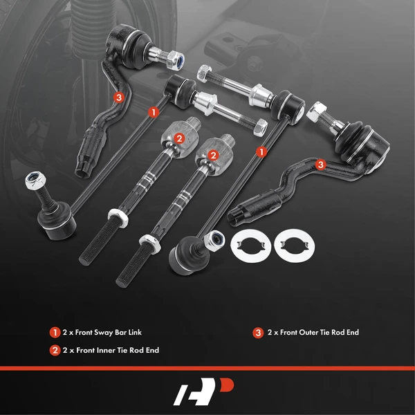 A Set of 6 Tie Rod End and Sway Bar Link Kit Front Side A-Premium APCA2046