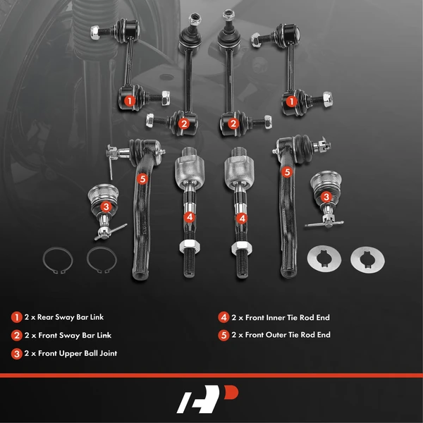 A Set of 10 Ball Joint Sway Bar Link and Tie Rod End Kit Front & Rear A-Premium APCA2049
