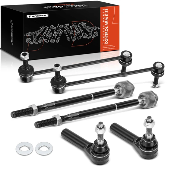 2011-2014 Ford Mustang A Set of 6 Sway Bar Link and Tie Rod End Kit Front Inner & Outer A-Premium APCA2082