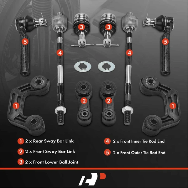 A Set of 10 Ball Joint Sway Bar Link and Tie Rod End Kit Front & Rear A-Premium APCA2089