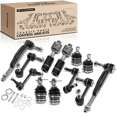 12 Pcs Front & Rear Stabilizer Bar Link with Ball Joint Tie Rod End