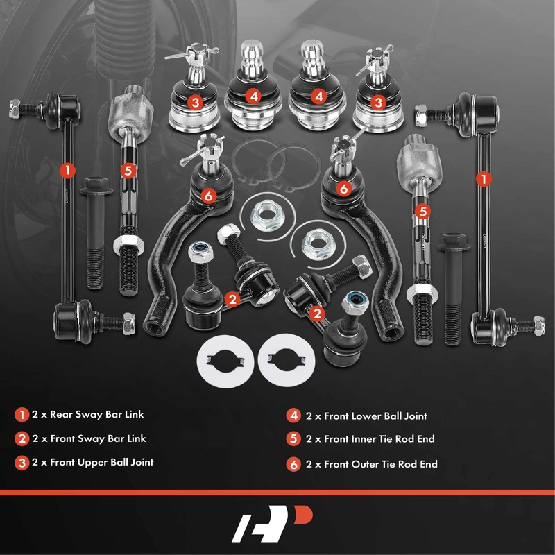 A Set of 12 Ball Joint Sway Bar Link and Tie Rod End Kit Front Side A-Premium APCA2099