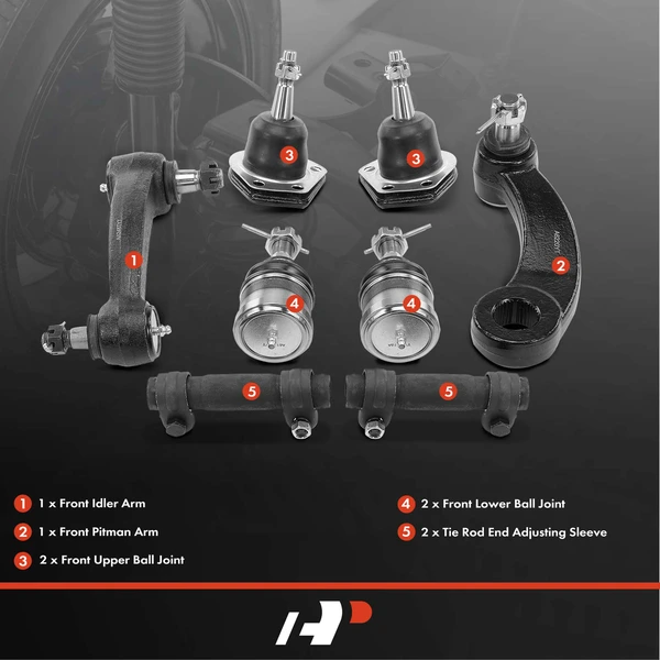 A Set of 8 Ball Joint Idler Arm Pitman Arm Tie Rod End Adjusting Sleeve Kit Front Side A-Premium APCA2709